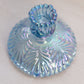 Vintage Fenton Blue Iridescent Glass Fancy Candleholder