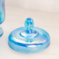 Vintage Fenton Blue Iridescent Glass Lidded Chessie Cat Jar