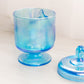 Vintage Fenton Blue Iridescent Glass Lidded Chessie Cat Jar