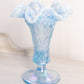 Vintage Fenton Blue Iridescent Opalescent Glass Footed Daffodil Vase