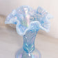 Vintage Fenton Blue Iridescent Opalescent Glass Footed Daffodil Vase
