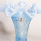 Vintage Fenton Blue Iridescent Opalescent Glass Footed Daffodil Vase