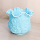 Vintage Fenton Blue Matte Glass Poppy Floral Ruffle Edge Vase