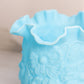 Vintage Fenton Blue Matte Glass Poppy Floral Ruffle Edge Vase