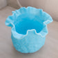 Vintage Fenton Blue Matte Glass Poppy Floral Ruffle Edge Vase