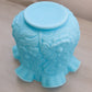 Vintage Fenton Blue Matte Glass Poppy Floral Ruffle Edge Vase