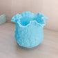 Vintage Fenton Blue Matte Glass Poppy Floral Ruffle Edge Vase