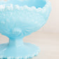 Vintage Fenton Blue Milk Glass Compote with Sawtooth Edge