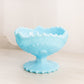 Vintage Fenton Blue Milk Glass Compote with Sawtooth Edge