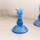 Vintage Fenton Blue Opalescent Glass Hobnail Candlestick