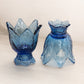 Vintage Fenton Dark Blue Glass 2-Way Floral Candleholder