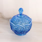 Vintage Fenton Dark Blue Opalescent Glass Lily of The Valley Lidded Dish