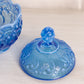 Vintage Fenton Dark Blue Opalescent Glass Lily of The Valley Lidded Dish