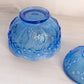 Vintage Fenton Dark Blue Opalescent Glass Lily of The Valley Lidded Dish