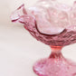Vintage Fenton Dark Pink Glass Water Lily Compote with Ruffle Edge