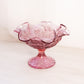 Vintage Fenton Dark Pink Glass Water Lily Compote with Ruffle Edge