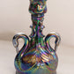Vintage Fenton Dark Purple Carnival Glass Swan Candlestick