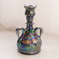 Vintage Fenton Dark Purple Carnival Glass Swan Candlestick