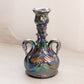 Vintage Fenton Dark Purple Carnival Glass Swan Candlestick