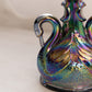 Vintage Fenton Dark Purple Carnival Glass Swan Candlestick