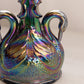 Vintage Fenton Dark Purple Carnival Glass Swan Candlestick
