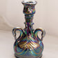 Vintage Fenton Dark Purple Carnival Glass Swan Candlestick