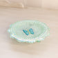 Vintage Fenton Glass Green Iridescent Butterfly Dish with 3 Toes