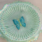 Vintage Fenton Glass Green Iridescent Butterfly Dish with 3 Toes