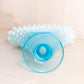 Vintage Fenton Glass Large Blue Hobnail Opalescent Fan Vase