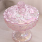 Vintage Fenton Glass Light Pink Iridescent Opalescent Water Lily Lidded Compote
