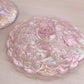 Vintage Fenton Glass Light Pink Iridescent Opalescent Water Lily Lidded Compote