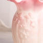 Vintage Fenton Glass White Pink Rosalene Matte Vase with Ruffle Edge and Daffodil Floral Design