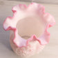 Vintage Fenton Glass White Pink Rosalene Matte Vase with Ruffle Edge and Daffodil Floral Design