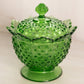 Vintage Fenton Green Glass Hobnail Lidded Dish