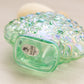 Vintage Fenton Green Iridescent Glass Floral Atomizer Perfume Bottle