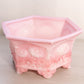 Vintage Fenton Hexagonal Pink Rosalene Glass Planter with Floral Designs
