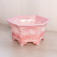 Vintage Fenton Hexagonal Pink Rosalene Glass Planter with Floral Designs