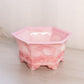 Vintage Fenton Hexagonal Pink Rosalene Glass Planter with Floral Designs