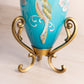 Vintage Fenton Landmark Collection Blue Peacock Floral Vase with Stand