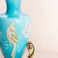 Vintage Fenton Landmark Collection Blue Peacock Floral Vase with Stand