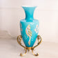 Vintage Fenton Landmark Collection Blue Peacock Floral Vase with Stand