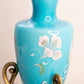 Vintage Fenton Landmark Collection Blue Peacock Floral Vase with Stand