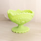 Vintage Fenton Light Green Matte Uranium Glass Compote with Sawtooth Edge