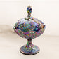 Vintage Fenton Lily of the Valley Amethyst Carnival Lidded Compote Dish