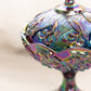 Vintage Fenton Lily of the Valley Amethyst Carnival Lidded Compote Dish