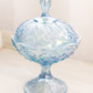 Vintage Fenton Lily of the Valley Blue Iridescent Lidded Compote Dish