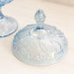 Vintage Fenton Lily of the Valley Blue Iridescent Lidded Compote Dish