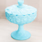 Vintage Fenton Matte Blue Glass Water Lily Lidded Compote