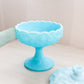 Vintage Fenton Matte Blue Glass Water Lily Lidded Compote