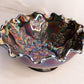 Vintage Fenton Medium Carnival Glass Holly and Berry Bowl with Ruffle Edge